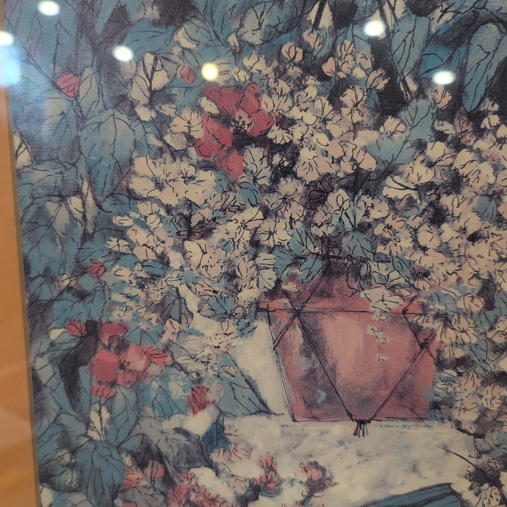 Lawrence Retten Framed Garden Floral Art Print Silver Metal Frame Peach Mat - Picture 3 of 7